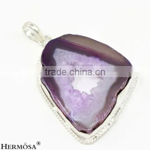 Fashion Purple Hole Drusy Druzy 925 Sterling Silver Women Gift Necklace Pendant