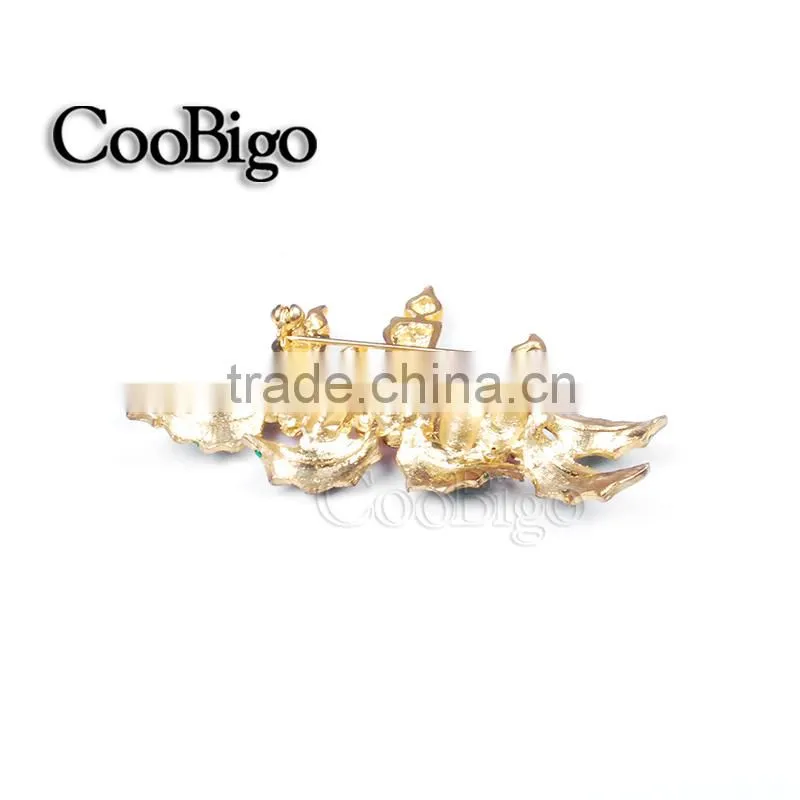 Fashion Jewelry Charming Candle Leaves Shape Red Rhinestone Pin Brooch Promotion Wedding Party Gift Apparel Accessories