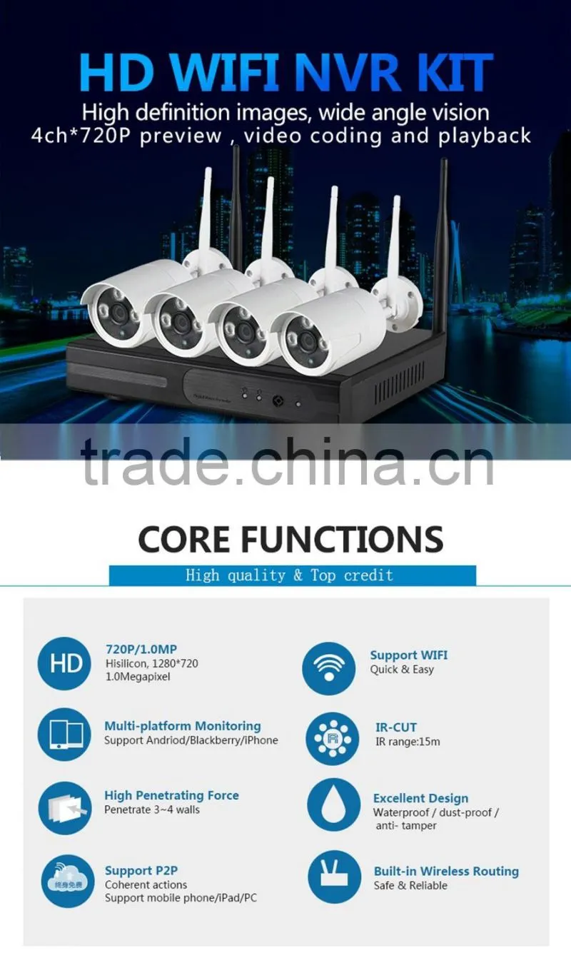 Onvif CCTV kit 4 Bullet Cameras,1mega pixels CCTV kit
