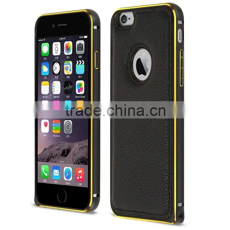leather cheap mobile phone case for iphone 6 plus aluminum metal bumper with leather flip phone case