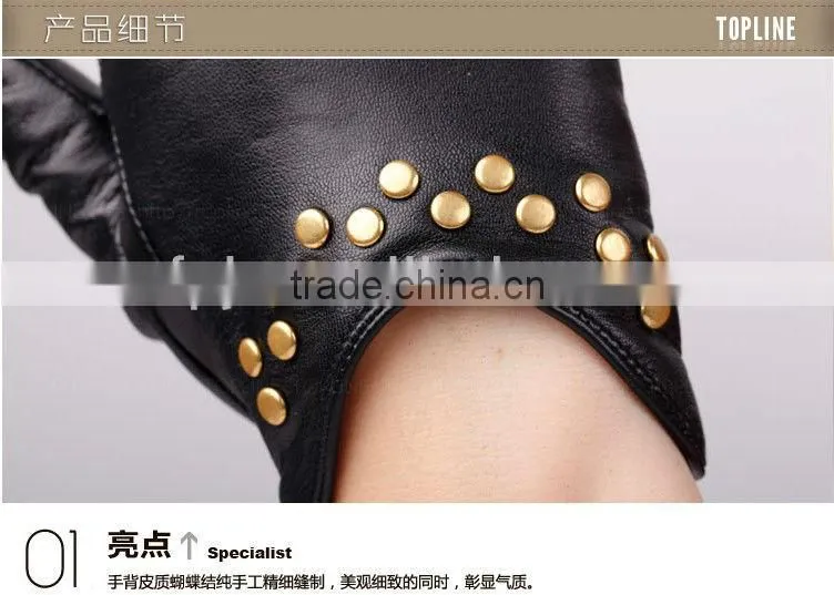 women wearing black and wet blue fashion leather driving gloves
