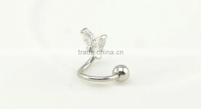316l stainless steel lip rings lip jewelry with butterfly zircon S bar"S"bar unique designs for mouth eyebrow rings helix