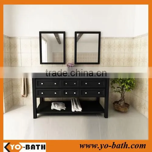 60 inch modern double bathroom vanity black finish with marble countertop