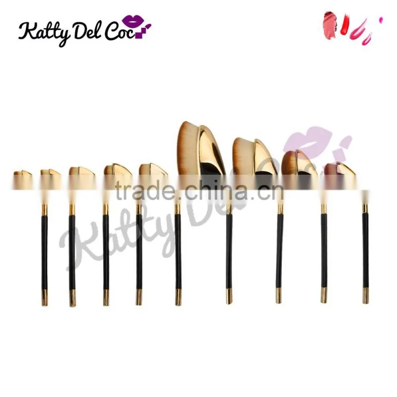 9pcs shiny rose gold golf professional makeup brushes
