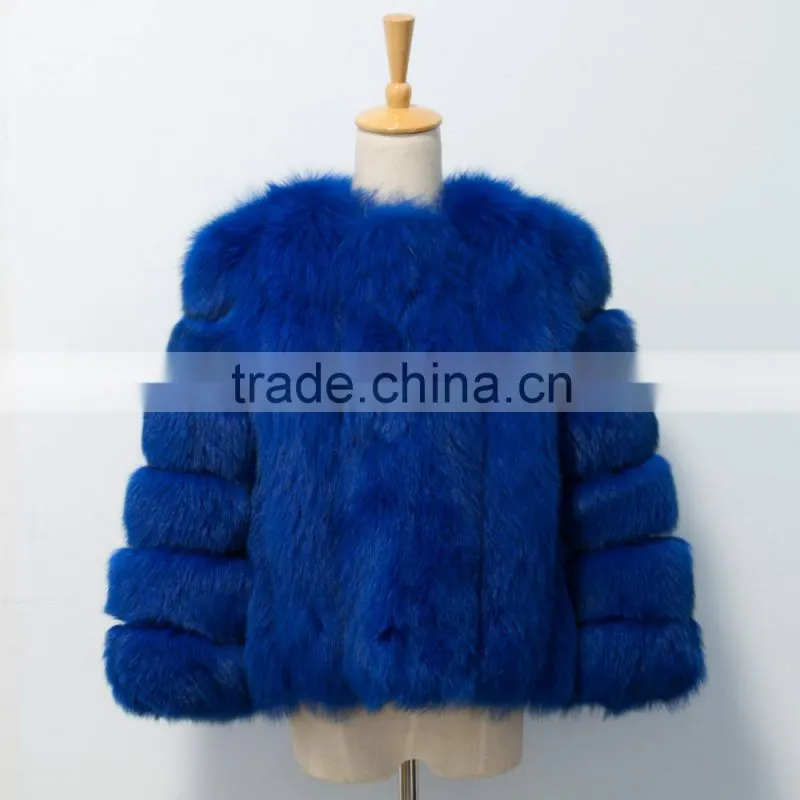 Short blue fashional womens fur jacket fox fur coat for women winter