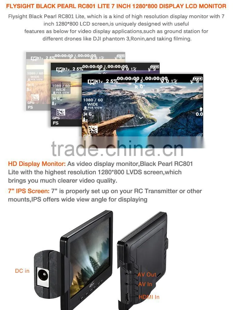 FPV 5.8G HD 1280*800p 7" Monitor Receiver Built-in Battery
