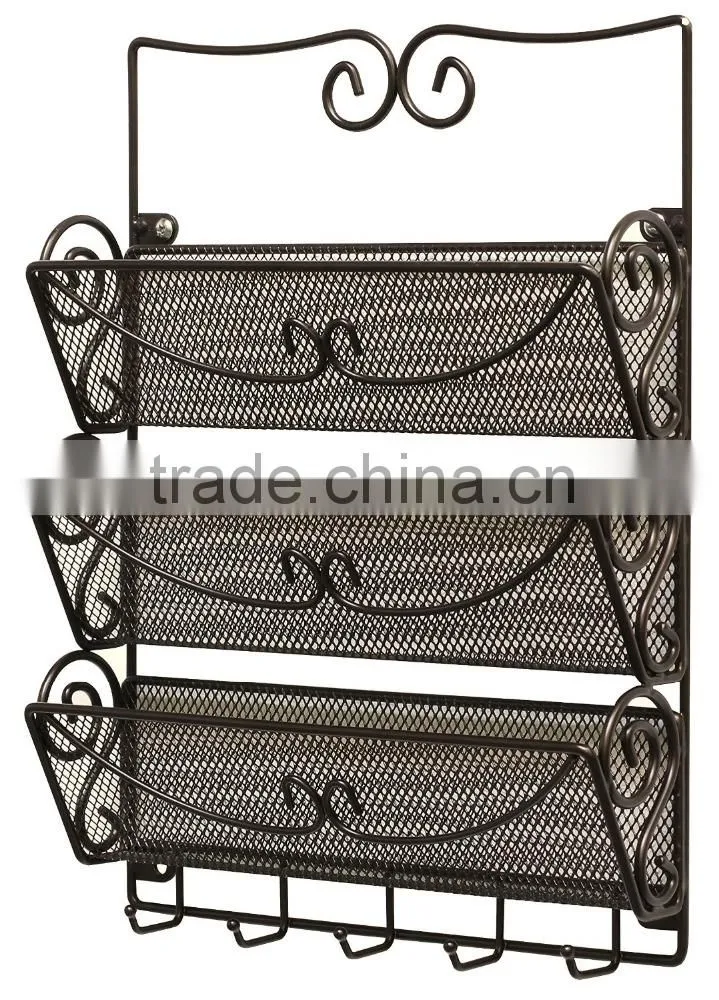 2 Tier Wall Mounted Metal Storage Baskets / Magazine Rack / File Organizer