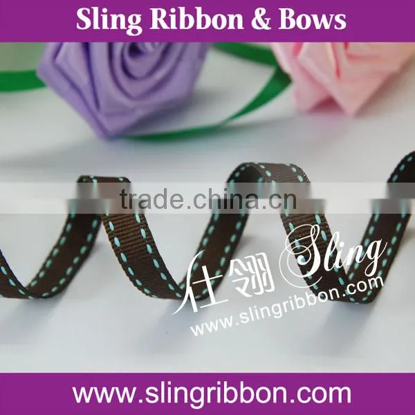 HIgh Quality Red Grosgrain Ribbon with White Stitches Factory Wholesale