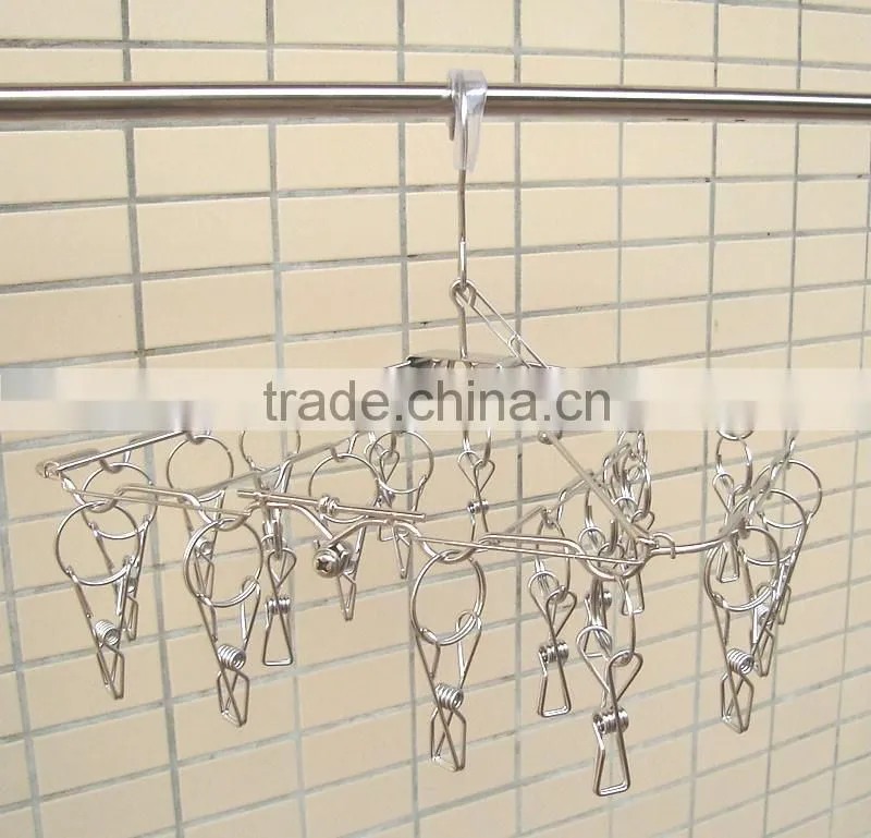 Clips stainless steel clothes Hanger and Round Stainless Steel Clothes Clip Hanger with 20 Clips