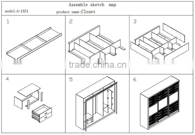 Environmental E1 18mm MDF wood sliding wardrobe door mechanism for bedroom