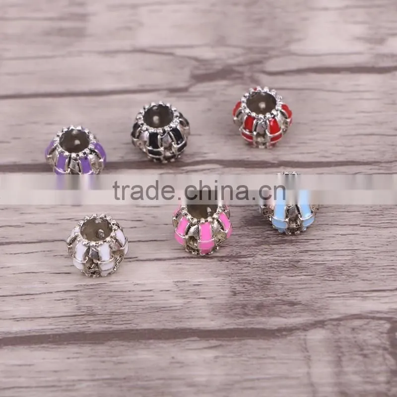 European Style Drum Shape Beads With Enamel Big Hole Beads For Women BraceletJewelry Necklace Making