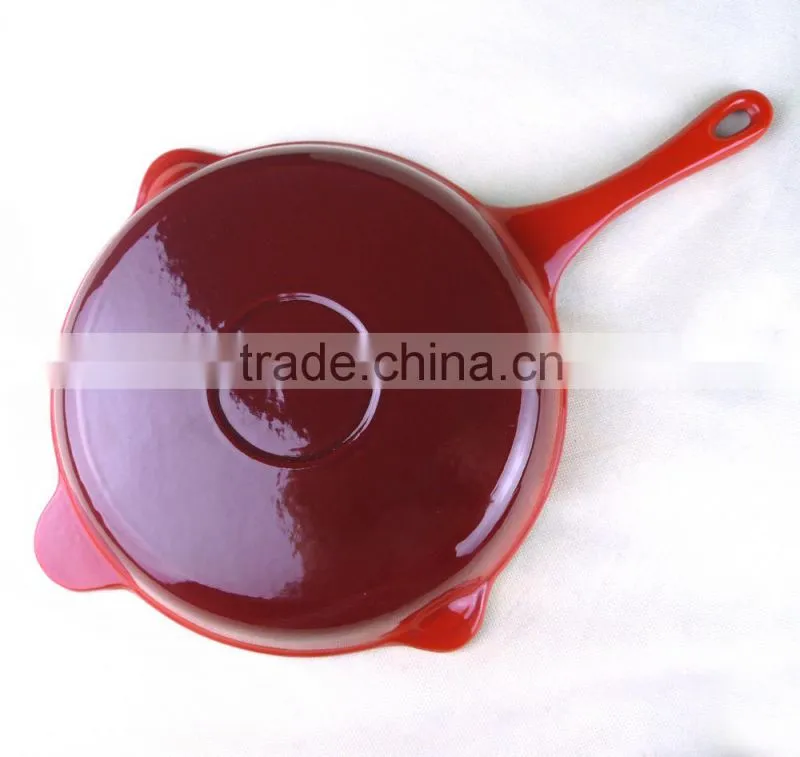 enamel cast iron paella fry pans with long handle support