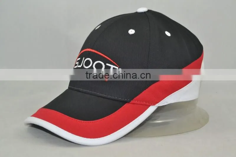 Guangzhou hat factory professional custom 6 panel / 100% cotton / / embroidery logo and the red/black baseball cap