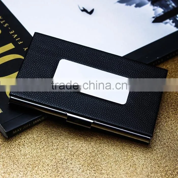 Brown anti RFID credit PU leather card case also for name card with embossing LOGO