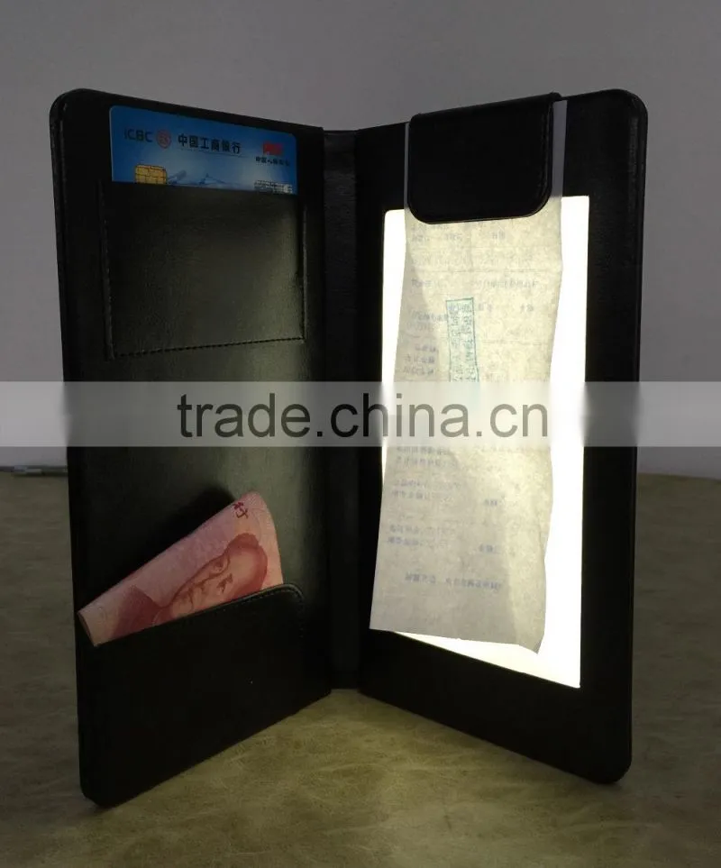 2016 hot leather menu cover led restaurant receipt holder