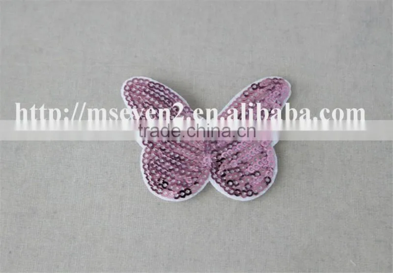 good looking pink butterfly woven embroidery patch in sequin material for sale
