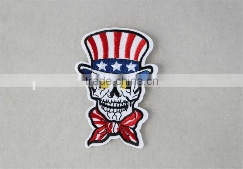 lovely design person skull pattern patches polyerster embroidery fabric patch trim red and white color for wholesale