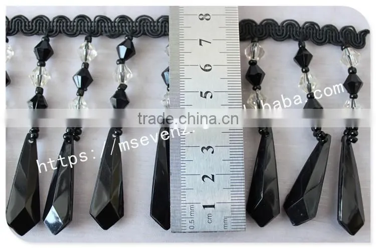High quality 8cm width black handmade wholesale rhinestone trim fringes