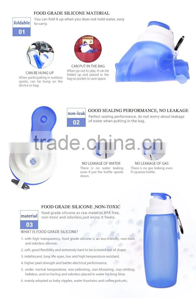 100% bpa free reusable drink containers Collasipble silicone kids water bottles