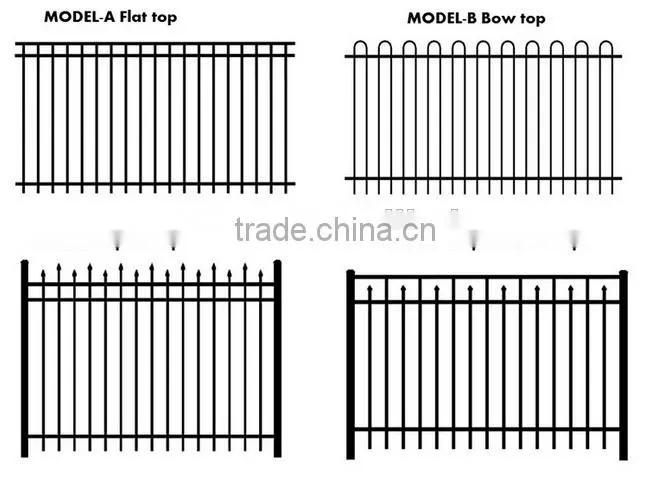 Black powder coated security backyard metal Wrought Iron steel picket fence