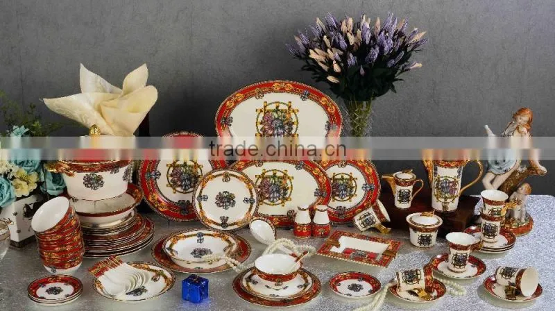New design porket watch pattern 69pcs bone china dinnerware set for six