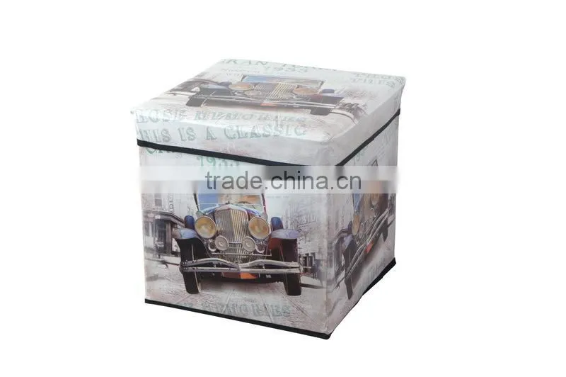 Old Car Printed Storage Ottoman , PVC Stool Using for Storage and Seating