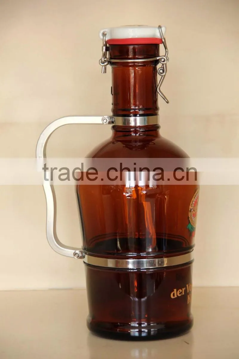 Hot sale! amber beer glass jug/glass bottle with handle , customized logo