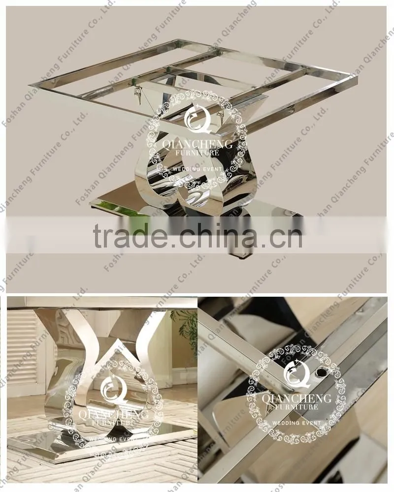 fancy mirror silver heart shape base glass resturant dining table