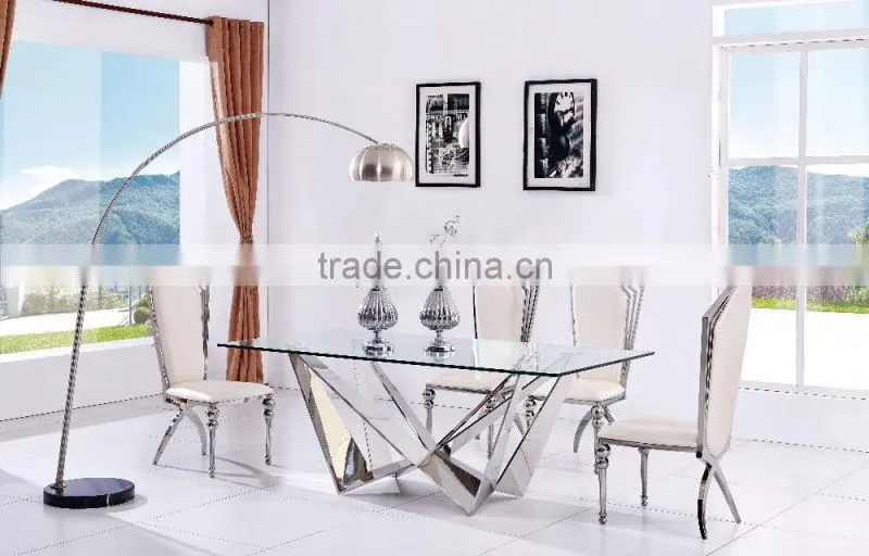 Modern dining table set tempered glass dining table