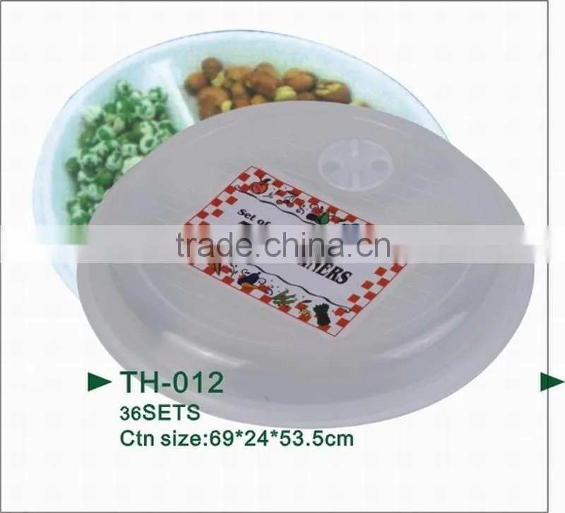 Plastic square rect. microwave 3 compartment reusable food storage containers TH-012