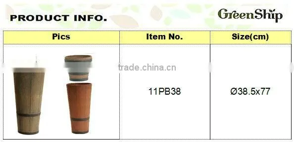 wooden barrel flower pot