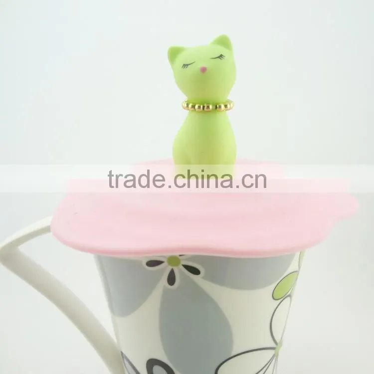 Food grade silicone rubber Anti-dust Airtight Seal Silicone Drink Cup Lids with cat head shape
