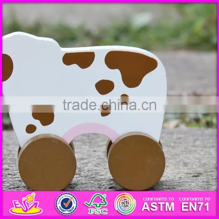 2017 New products kids animal car toy wooden cow toy W04A322