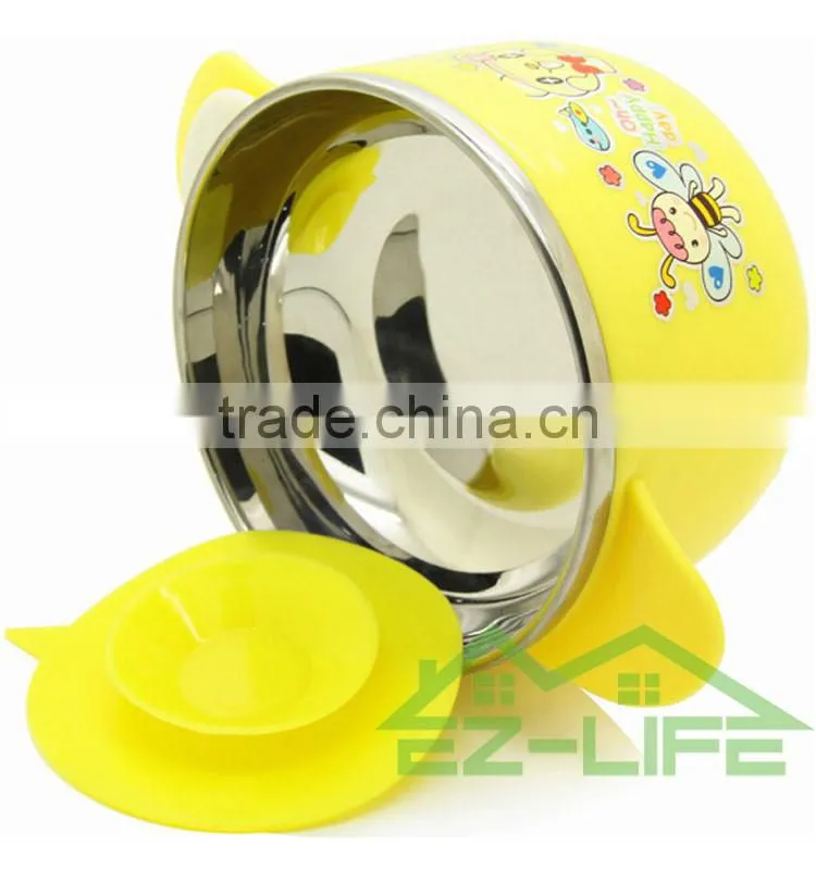 Creative baby dinnerware 500ML stainless steel kids food thermal sockproof feeding bowls