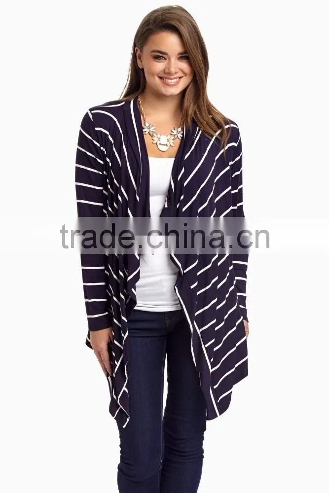 Most Popular Apparel Womens Knitted Cardigan Custom Plus Size Oversized Navy Striped Elbow Patch Cardigan Hot Sale