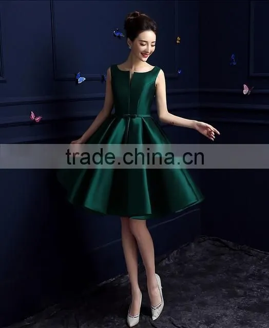 short satin low back open party dress dark green