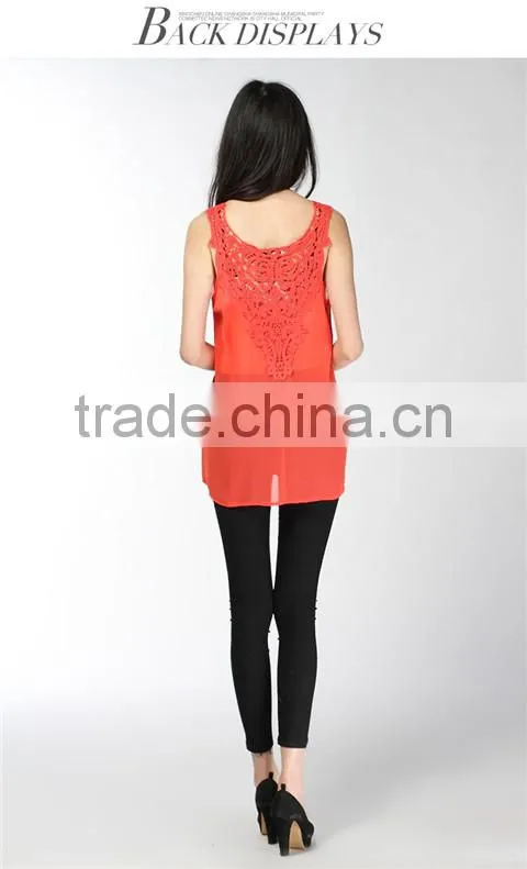 2015 Coral Assemetric Chiffon Ladies Fashion Quilted Vest
