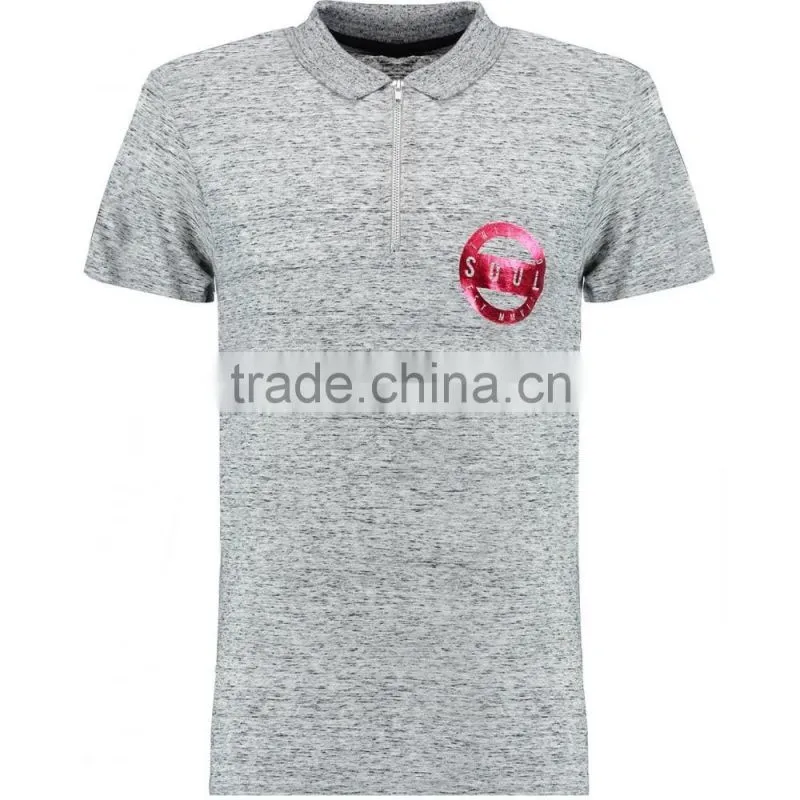 MGOO High Quality 100% Cotton Fabric Grey Stepped Hem Polo Shirts Zip Up Mens Shirts