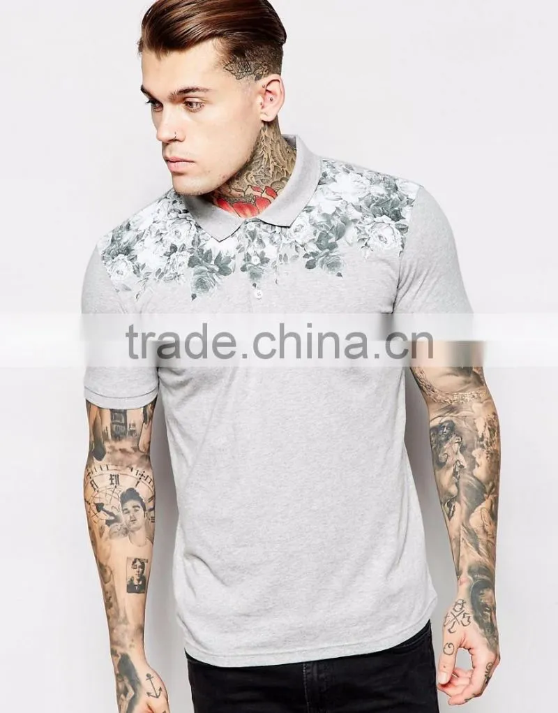 2016 New Brand Polo With Floral Yoke Print Short Sleeves Polo Shirt With Customized Logo Embroidery Shirt With Rib Collar