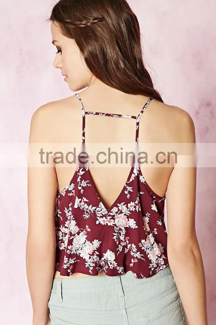 2016 guangzhou Top selling printed cotton summer fashion spaghetti strap ladies western tops