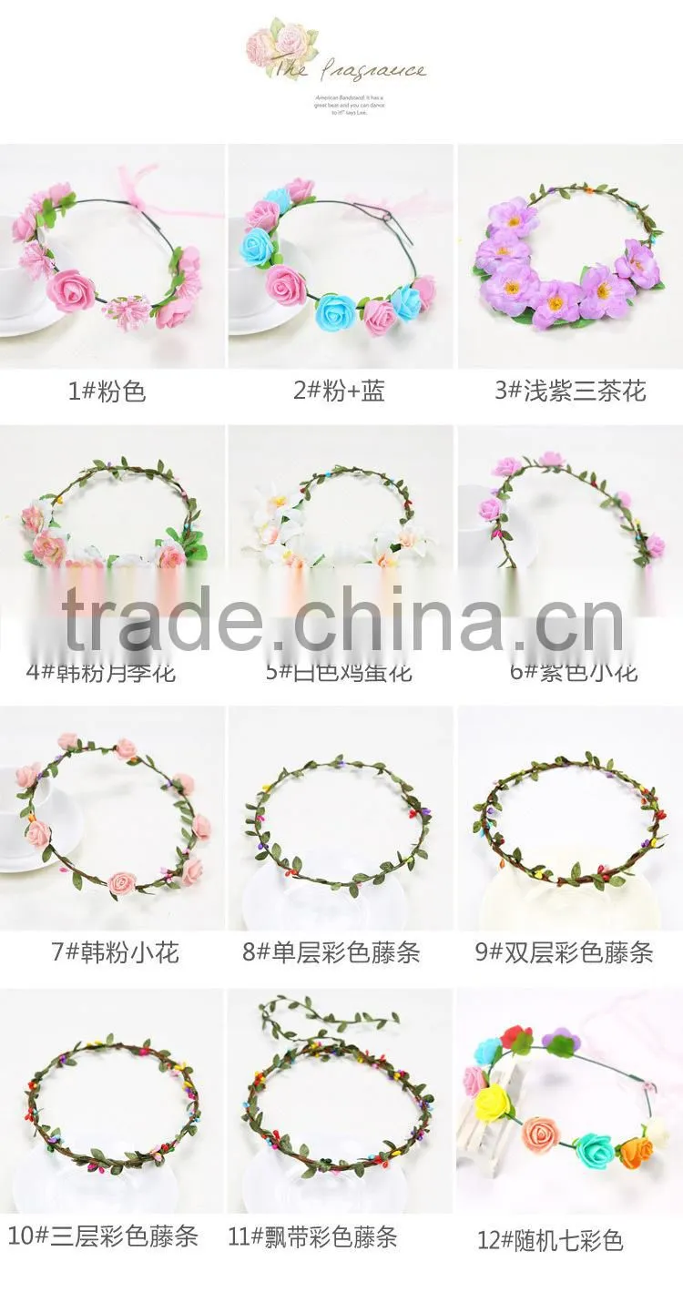 Luxury Wedding Rose Garland Hawaii Artficial Flower Hairband Wreath Headband