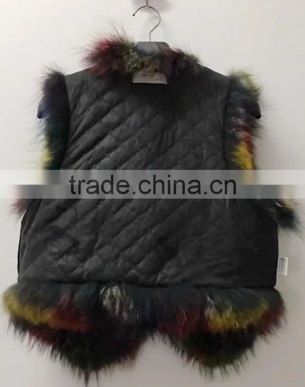YR1025 Women Fashion Unique Fancy Color Real Raccoon Wholeskin Fur Vest