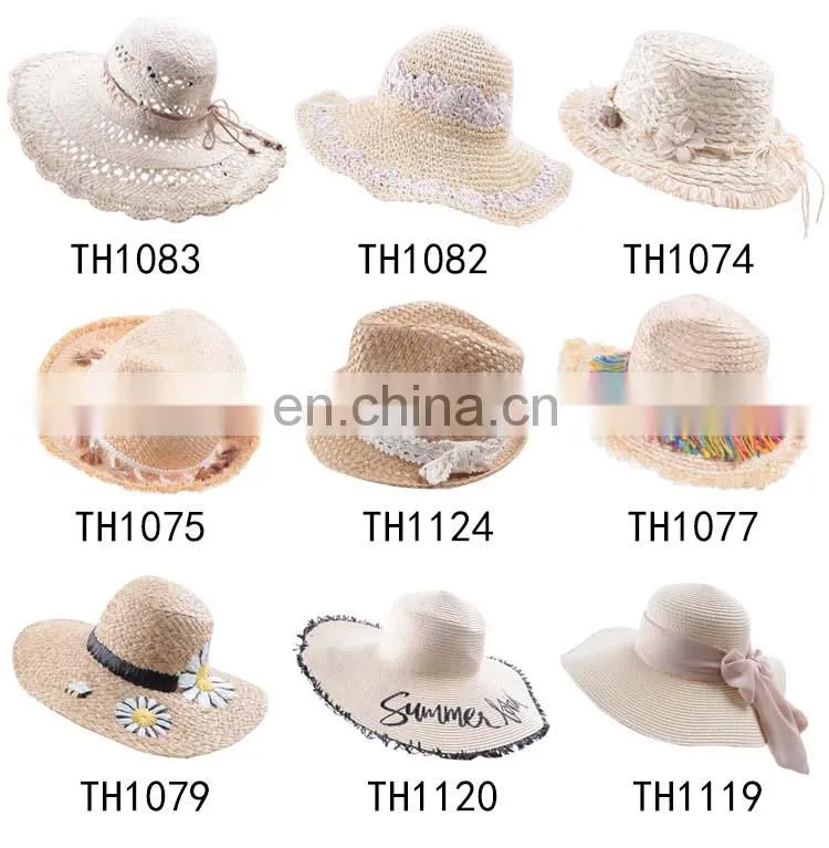 Wholesale cheap white plain paper straw bucket hats to decorate with pompom