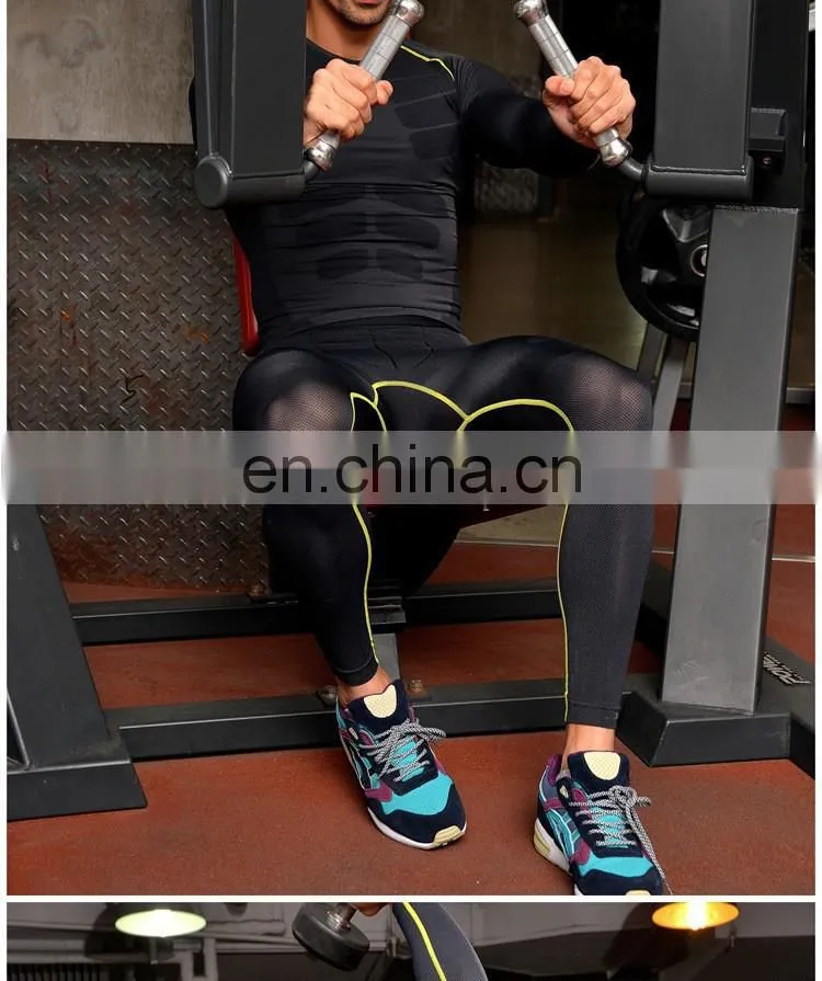 Yihao Compression tights gym fitness professional sports men pants high elasticity running joggers fit tights leggings