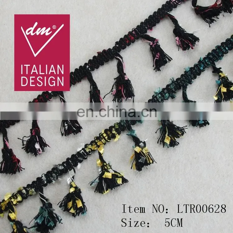 Top fashion multico design pompom fringe tassel trim for winter season garments