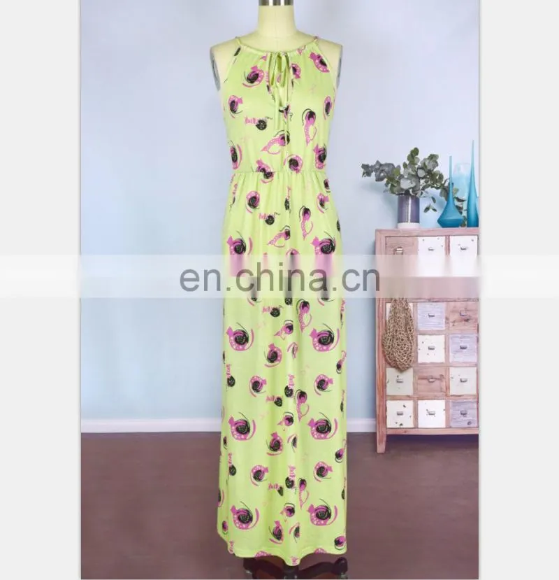 2019 cotton clothing green floral printed baby summer dresses mother daughter matching dresses