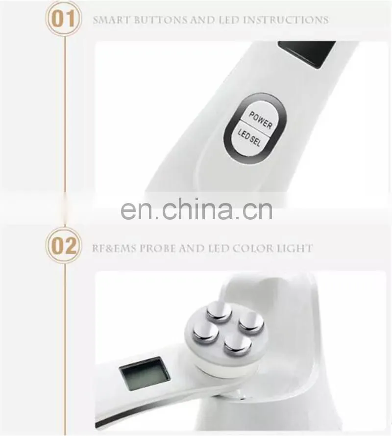 Portable High Frequency Ultrasonic Facial Wrinkles Removal Led Light Electric RF EMS Facial Massager Machine