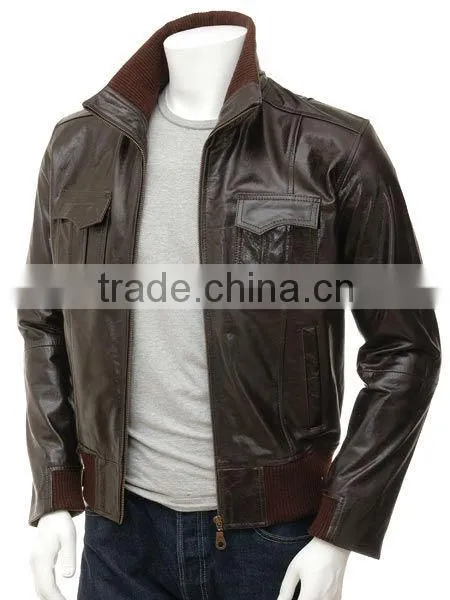 black distressed mens biker style leather jacket faded seam