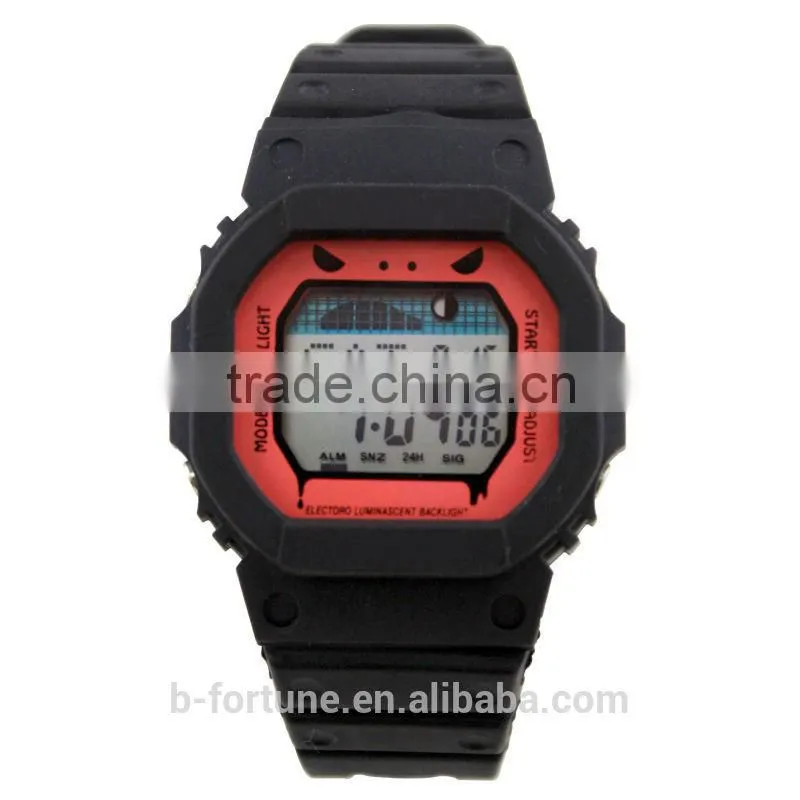 FT1185_RD Red Color Dial LCD display Plastic Rubber watch for kids