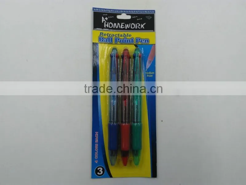 4 color ballpoint plastic telescopic ball pen